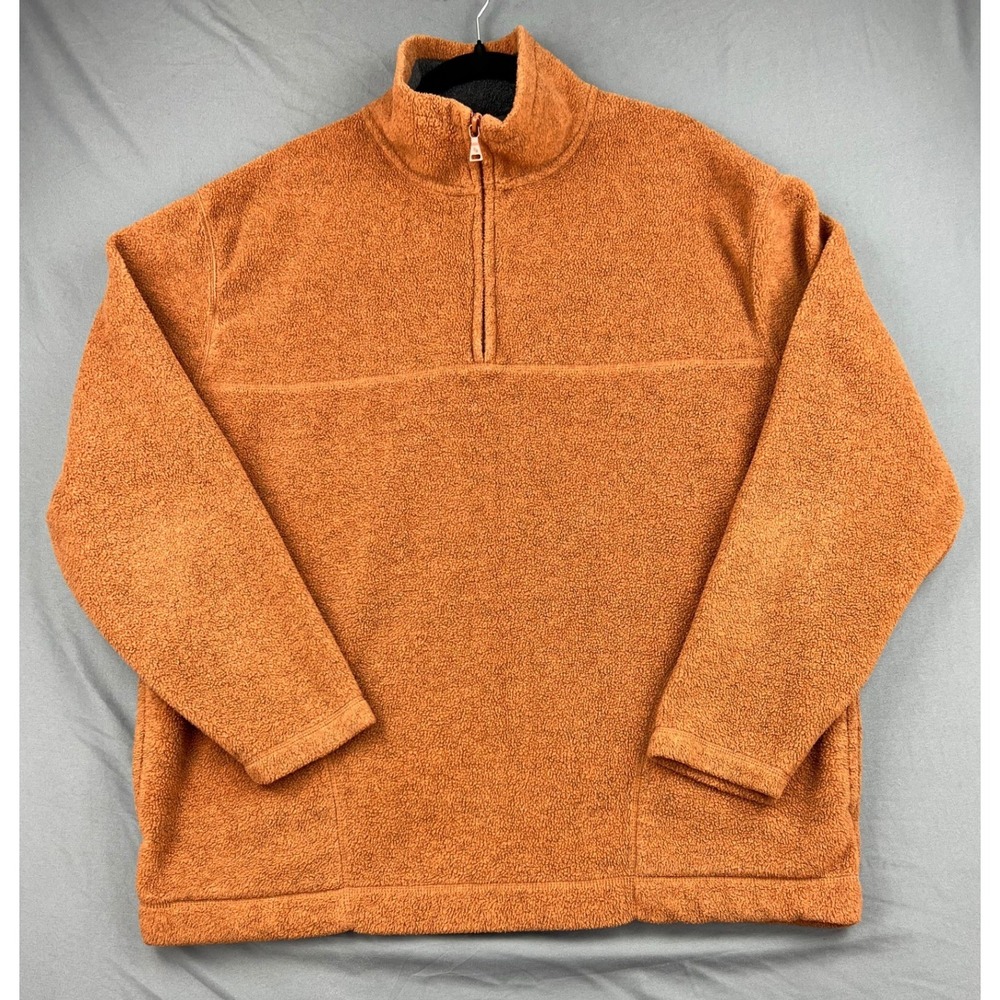 St. Johns Bay Fleece Pullover Mens Large 1/4 Zip Orange Sherpa Jacket Soft Warm